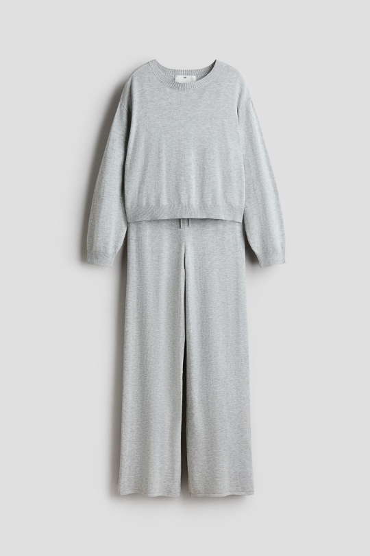 H&M Комплект из мягкого тонкого свитера и брюк, светло-серый