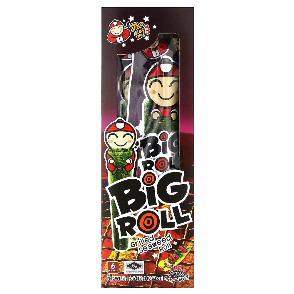 Tao Kae Noi, Big Roll, рулет из морских водорослей на гриле, соус для барбекю, 6 пакетиков по 3 г (0,11 унции)