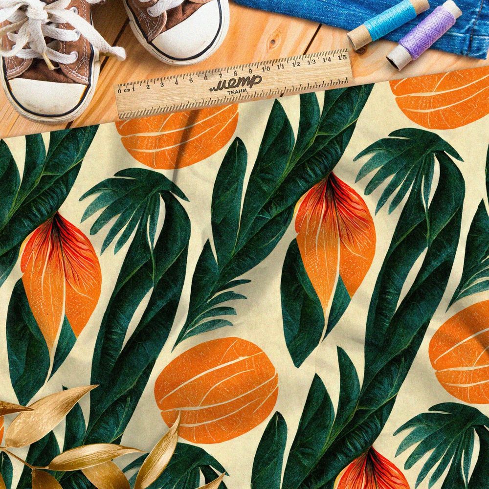 Ткань дюспо крупные оранжевые листья