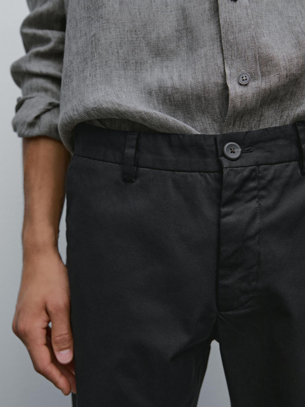 Massimo Dutti Зауженные брюки из хлопковой смесовой ткани, черный