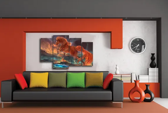 Модульная картина "Лошадь с огненной гривой"