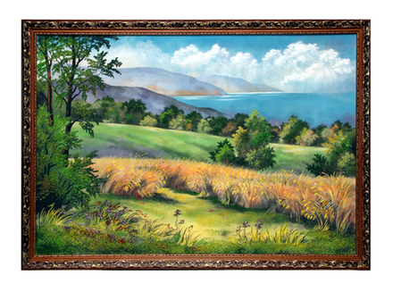Картина " Летний пейзаж" рисованная уральскими минералами 67-97см