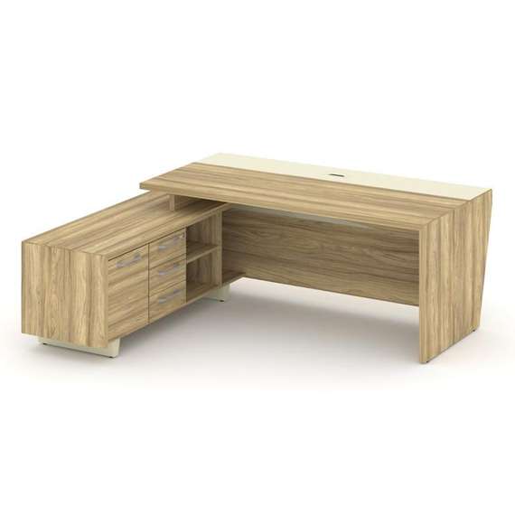 Corner Стол руководителя с тумбой COR.SRT-20 (L) Гикори Песочный/Ваниль/Металл Ваниль 2000*1800*750