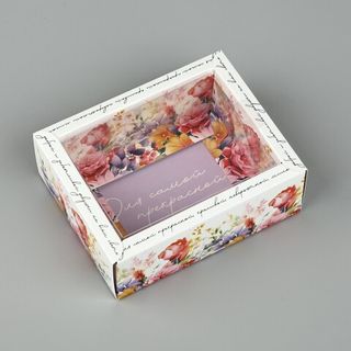 Коробка 1 секция Цветочная с прозрачной крышкой 11,5х9х4 см