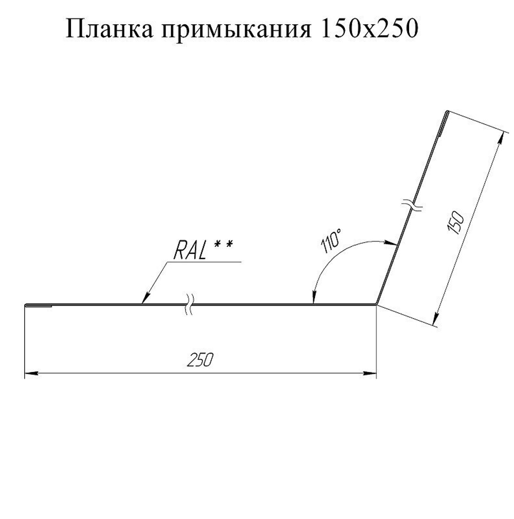 Планка примыкания Grand Line Pe Ral 9003 250х150 мм резка