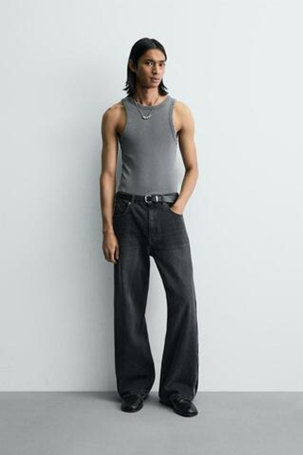 ZARA ДЖИНСЫ FLARED С МОЛНИЯМИ, УГОЛЬНЫЙ