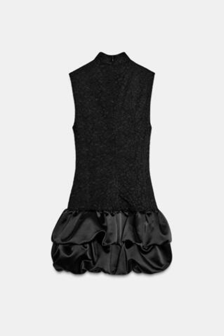 ZARA КОРОТКОЕ ПЛАТЬЕ С КОМБИНИРОВАННЫМ КРУЖЕВОМ, ЧЕРНЫЙ