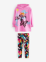 Толстовка с капюшоном и легинсы в комплекте для девочки Next 656-512, Розовый, Черный