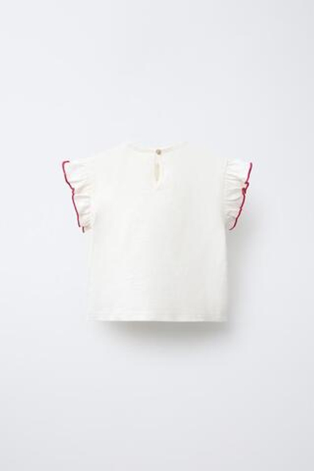 ZARA ФУТБОЛКА С АППЛИКАЦИЕЙ, СВЕТЛЫЙ ЭКРЮ