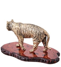 Народные промыслы AM-3972 Фигурка «Тигр Королевский» (латунь, янтарь)