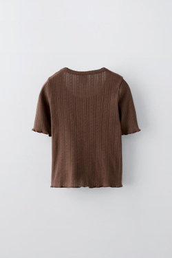 ZARA ФУТБОЛКА С ПУГОВИЦАМИ, КОРИЧНЕВЫЙ