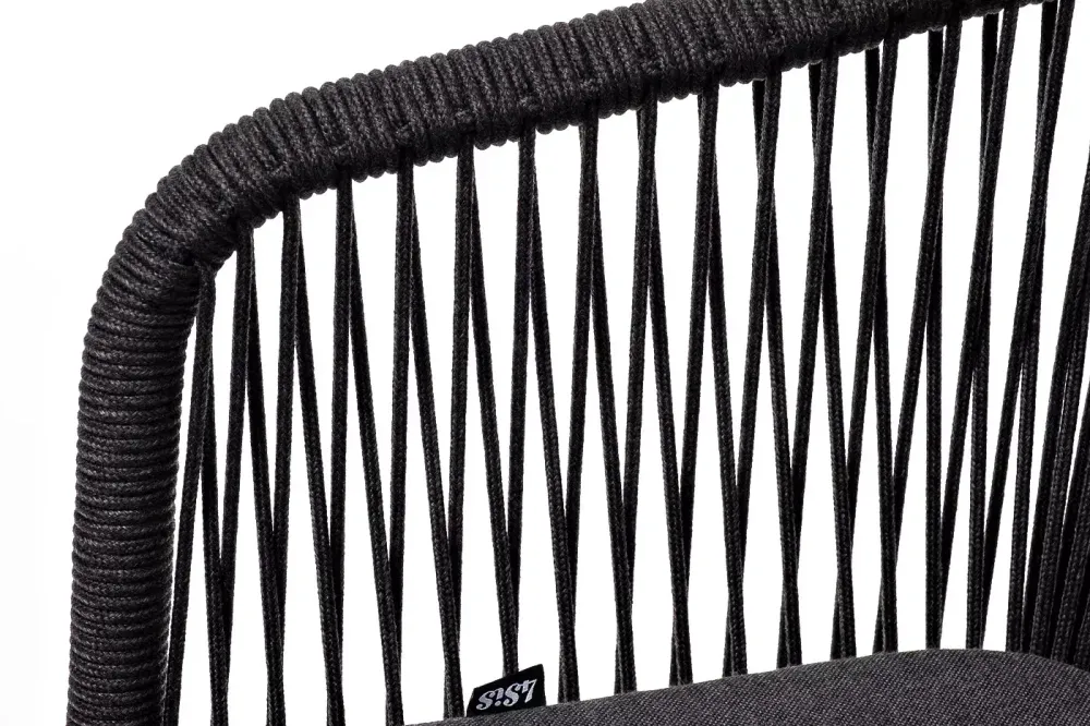 "Марсель" стул плетеный из роупа, каркас алюминий темно-серый (RAL7024) муар, роуп темно-серый круглый, ткань темно-серая 027