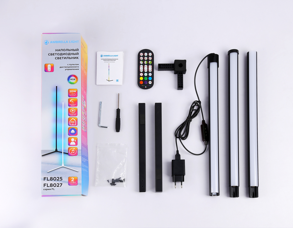 Светильник светодиодный напольный RGB с пультом FL8022 BK черный LED 15W RGB D32*1250 (ПДУ РАДИО 2.4G)