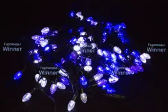 Светодиодная нить Шишки 10 м., 220V, 100 сине-белых LED ламп, черный каучук, соединяемая, Winner (BW.01.7B.100+2,5B)