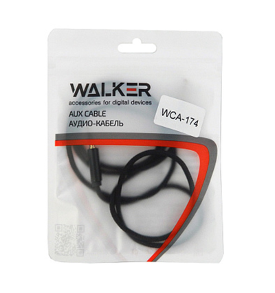 Кабель AUX WALKER WCA-174, 3.5мм, нейлон, в пакете, черный