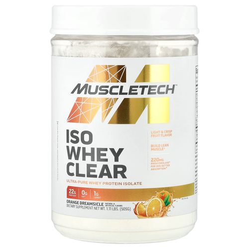 MuscleTech, ISO Whey Clear, сверхчистый изолят протеина, апельсиновый сок, 505 г (1,11 фунта)