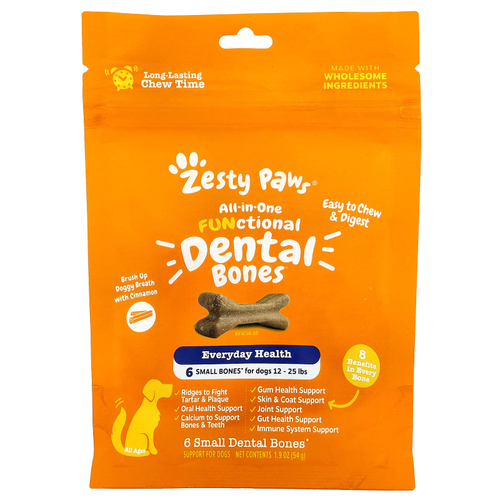 Zesty Paws, All-in-One Functional Dental Bones, для собак, для всех возрастов, корица, 6 маленьких зубных костей, 54 г (1,9 унции)