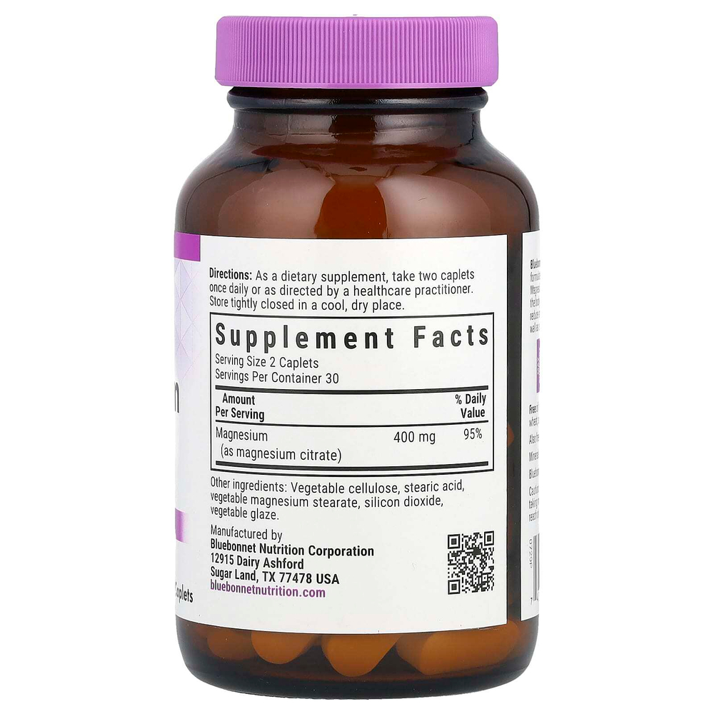 Bluebonnet Nutrition, цитрат магния, 60 капсуловидных таблеток (200 мг в 1 шт.)