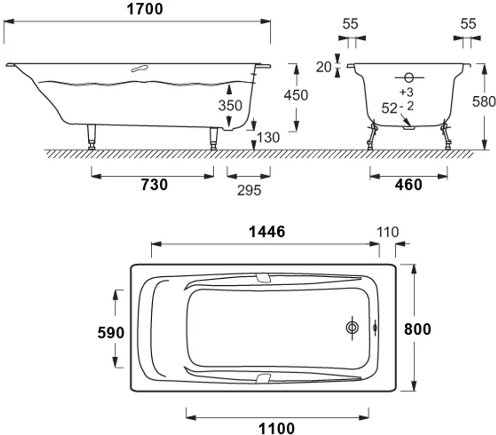 Ванна чугунная Jacob Delafon REPOS 170х80 пристенная (E2915-00)