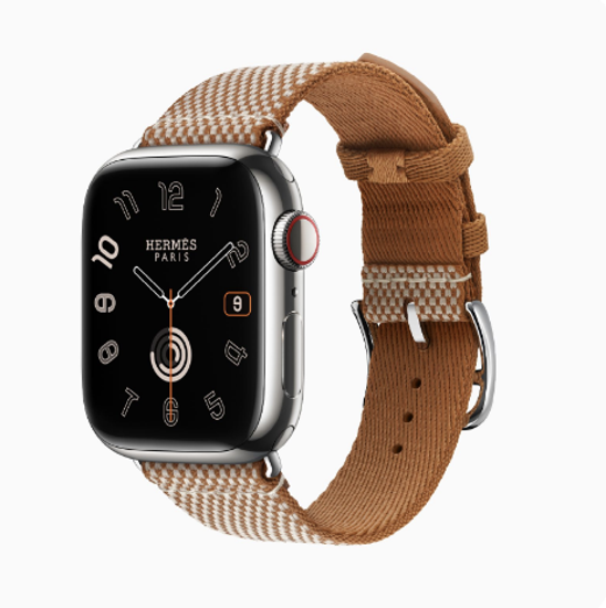 Apple Watch Hermès 45mm Silver Stainless Steel Case with Gold/Ecru Toile H Single Tour
