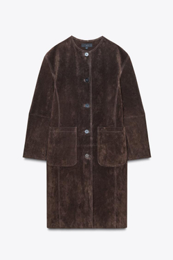 ZARA ПАЛЬТО ИЗ 100% КОЖИ, КОРИЧНЕВЫЙ