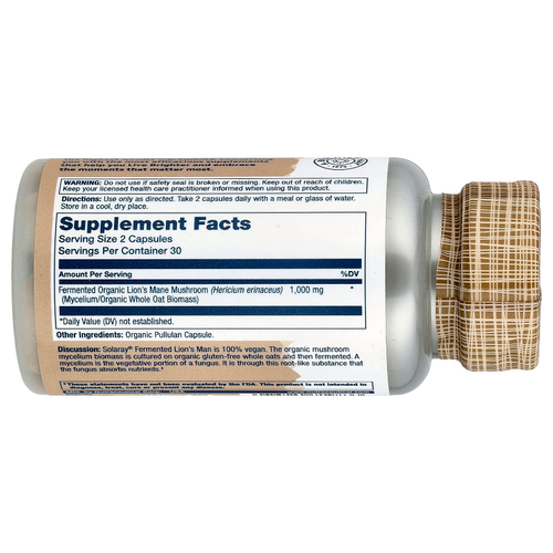 Solaray, органический ферментированный ежовик гребенчатый, 60 органических капсул (500 мг в 1 капсуле)