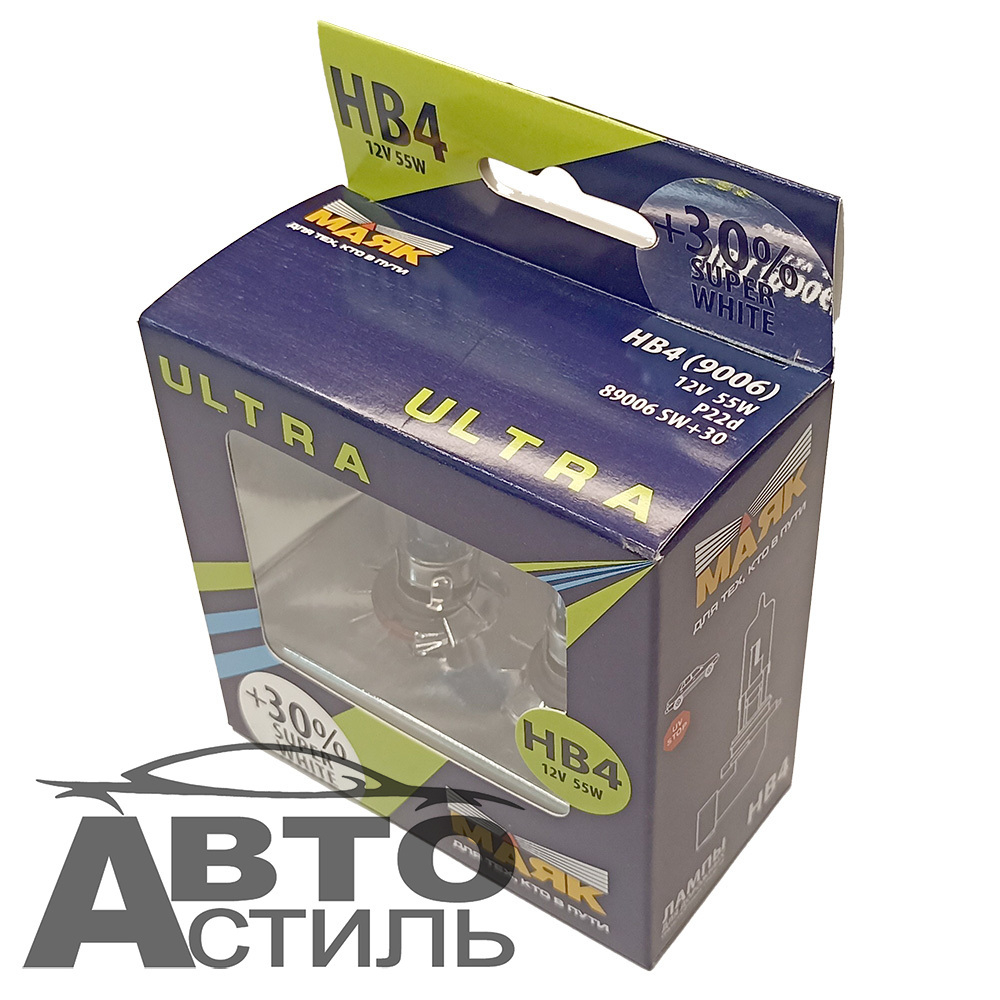Автолампа HВ4(9006) 12V 55W  Маяк   +30% Super  White 89006SW+30% (к-т)