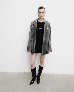Куртка кожаная Big Oversized VINTAGE черная
