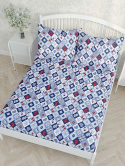 Постельное белье Сказка "Новогодний пэчворк" семейное Наволочка 50х70 см 2 шт Простынь 240х215 см Пододеяльник 145х215 см(2шт) , перкаль