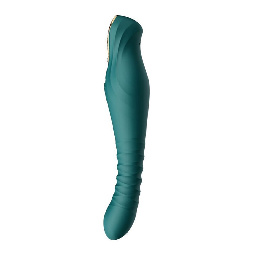 Зеленый вибратор 30,2см с поступательными движениями Zalo King Vibrating Thruster Turquoise Green