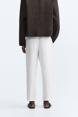 ZARA БРЮКИ ИЗ 100% ЛЬНА, БЕЛЫЙ