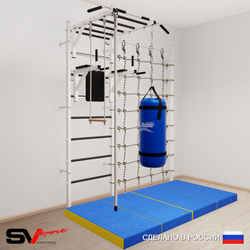 Шведская стенка Sv Sport усиленная 64660 (Турник рукоход/Брусья/Канат/Трапеция/Цепь/Мешок 22кг/Мат 2м/Канатный лаз)