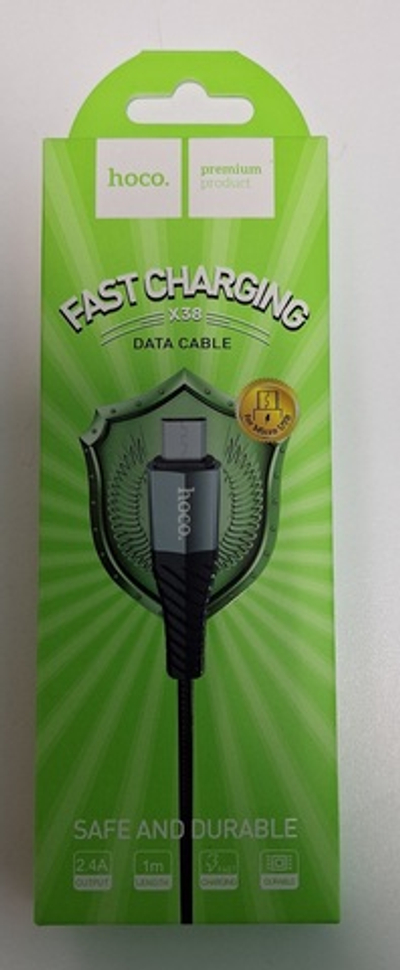 327_ Кабель USB - MicroUSB HOCO арт. X38 2,4A (черный) 1м (в оплетке) ш/к 6931474710543