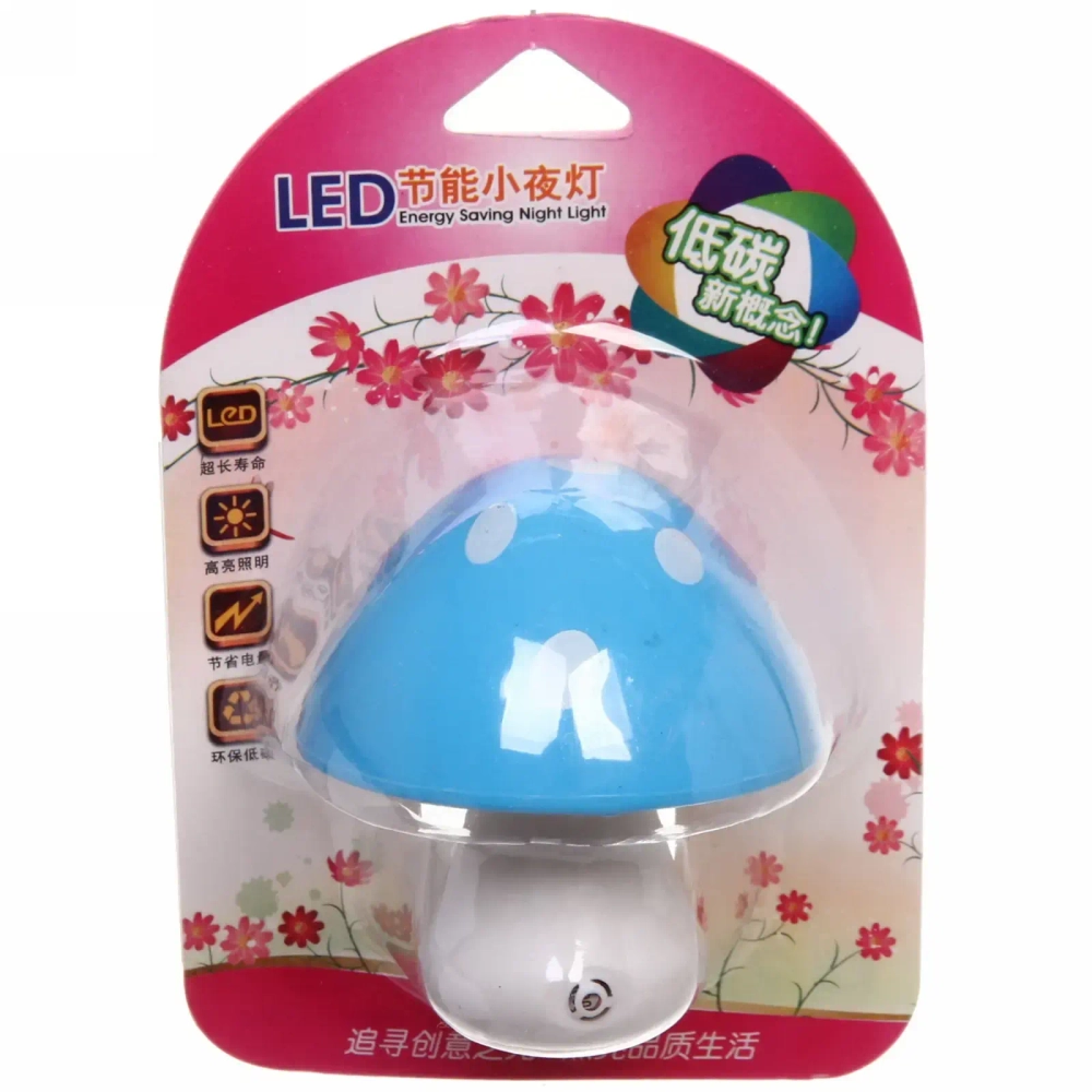 Ночник-светильник «Гриб» 7,5*7см с датчиком света 4LED 2W 220V, Голубой