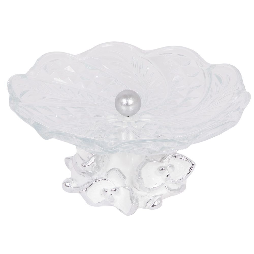 Фруктовница-конфетница Орхидея Лайм со стеклянной чашей Серебро