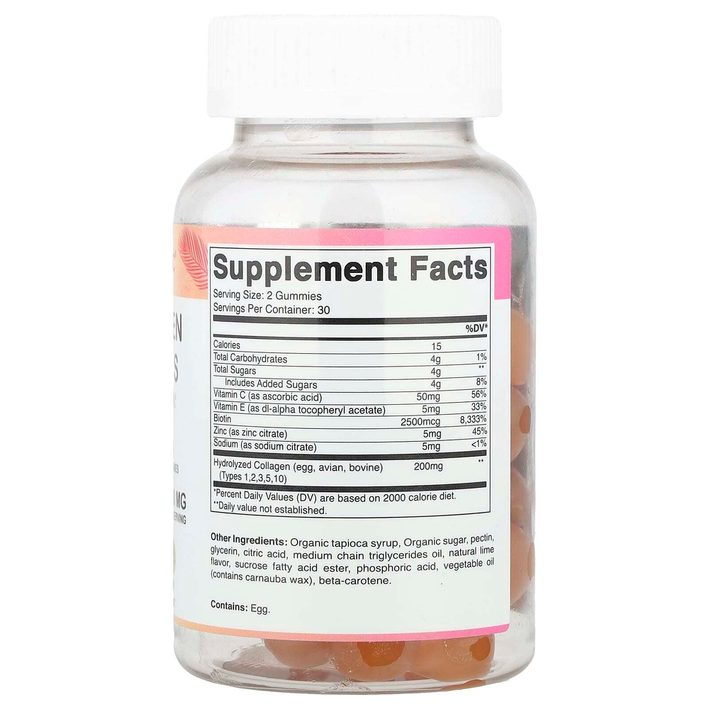 Vitamatic, Жевательные мармеладки с коллагеном с биотином и цинком, тропические, 60 жевательных таблеток