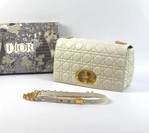 Сумка Dior Caro, модель большого формата кремовый