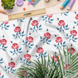 Ткань интерлок минималистичные соцветия на белом