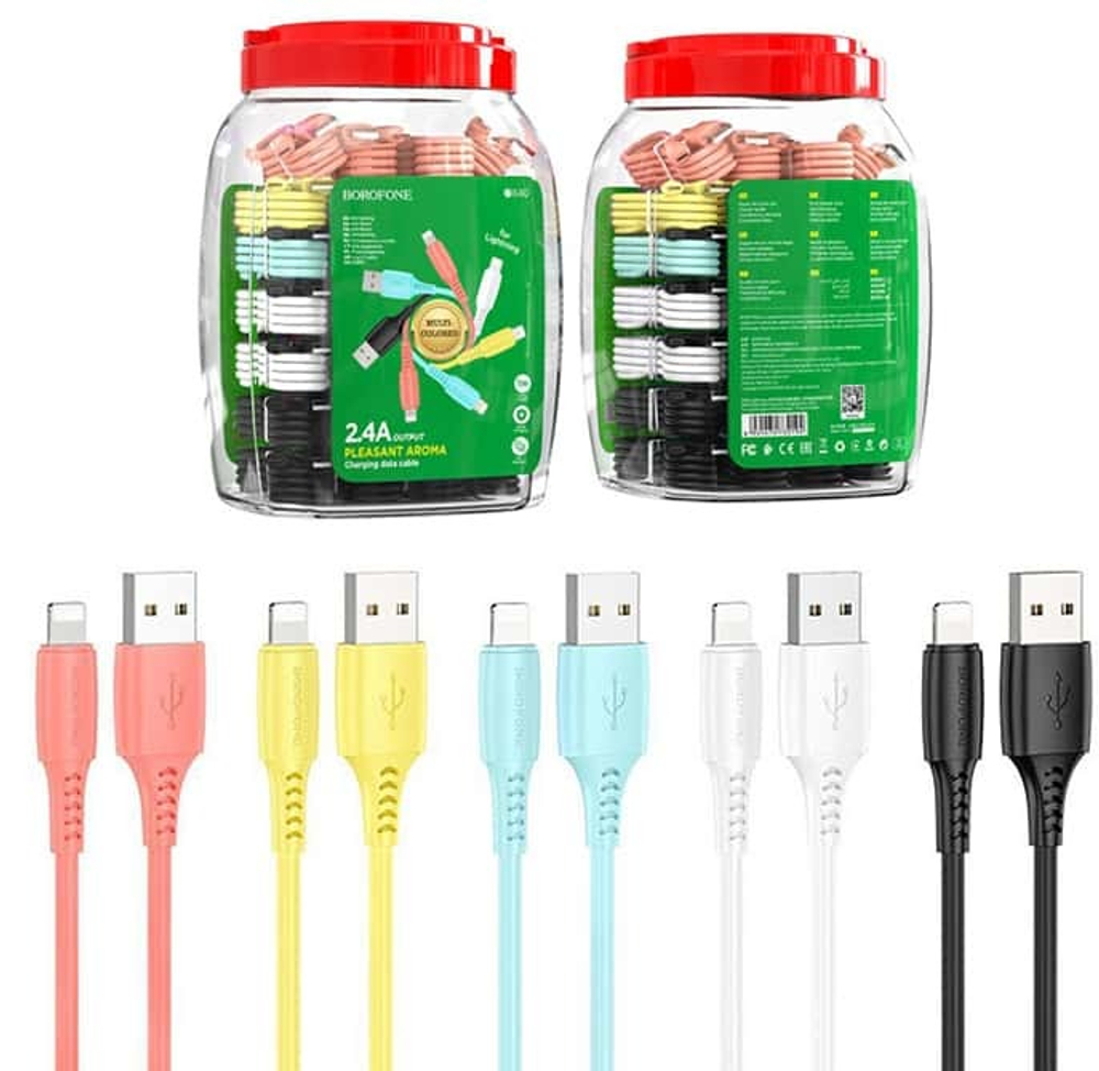 Кабель USB - Lightning BOROFONE BX40 (Mix) комплект 30шт, 1м