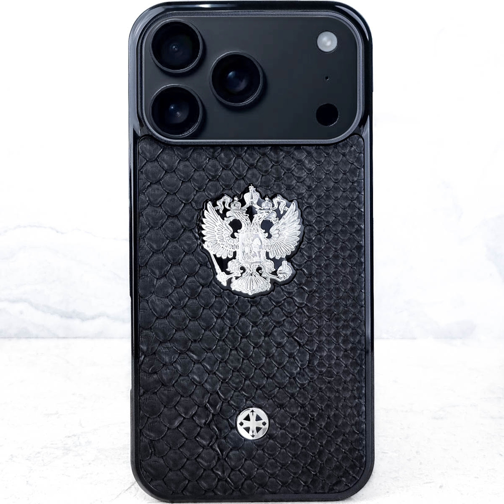 Премиальный чехол iphone с гербом россии на коже питона купить - Euphoria HM Premium - натуральная кожа, ювелирный сплав