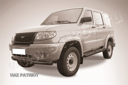 Защита переднего бампера (нержавейка) Uaz Patriot (2005-2014) d76+d57 (черный)