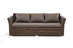 "Капучино" диван из искусственного ротанга (гиацинт) трехместный, цвет коричневый