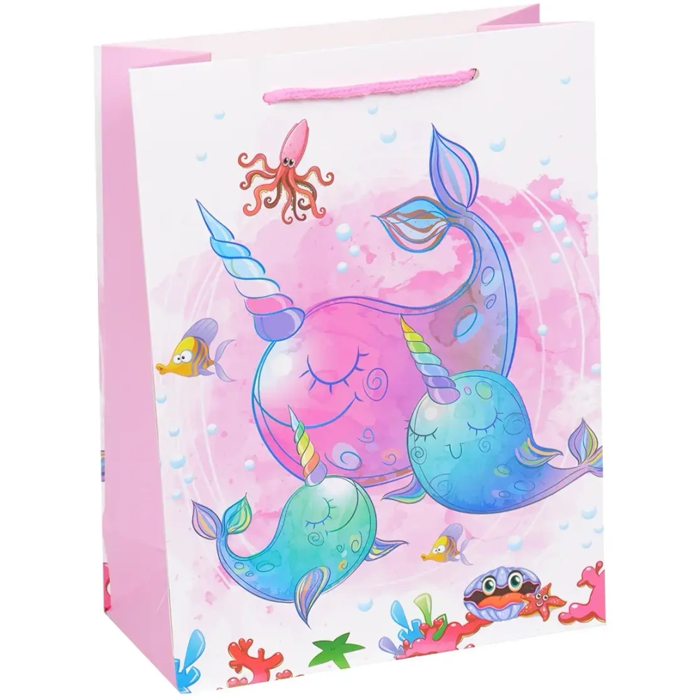 Пакет подарочный «Семья китов» с мат. лам. 26х32х10 см