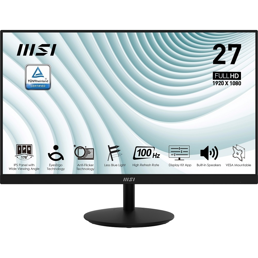 MSI PRO 27" MP271A {IPS 1920x1080 100Hz 1ms 1000:1 300cd 178/178 8bit(6bit+FRC) D-Sub HDMI1.4b DisplayPort1.2a 2x2W Tilt VESA}