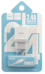Адаптер + кабель Hoco C22A Lightning (белый)
