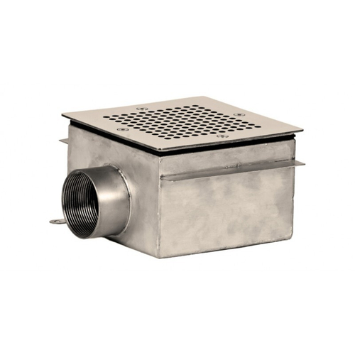 Донный слив квадратный 150х150х100 нерж. AISI-304 подкл. внутр. 2" (пленка)
