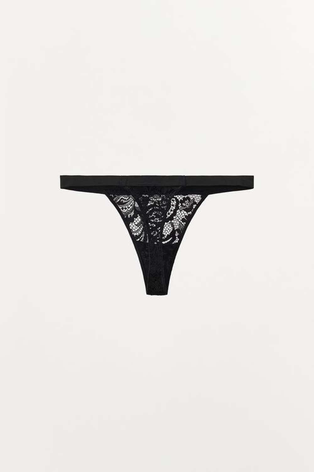 ZARA КРУЖЕВНЫЕ ТРУСЫ-ТАНГА, ЧЕРНЫЙ