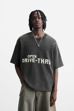 ZARA ТОЛСТОВКА С ПРИНТОМ И ЭФФЕКТОМ ПОТЕРТОСТИ, ТЕМНЫЙ АНТРАЦИТ