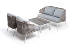 "Милан" лаунж-зона 4-местная плетеная из роупа (веревки), каркас алюминиевый светло-серый, роуп серый меланж