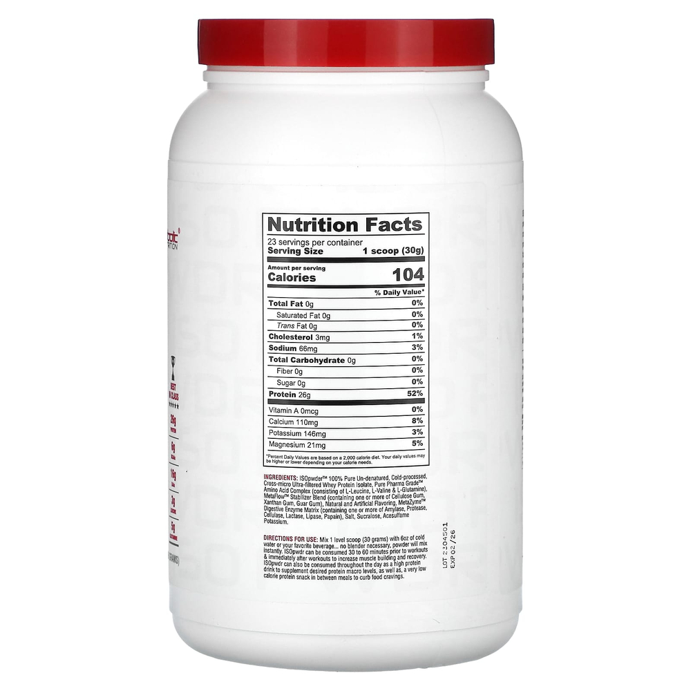 Metabolic Nutrition, ISOpwdr, изолят сывороточного протеина, клубничный крем, 690 г (1,52 фунта)